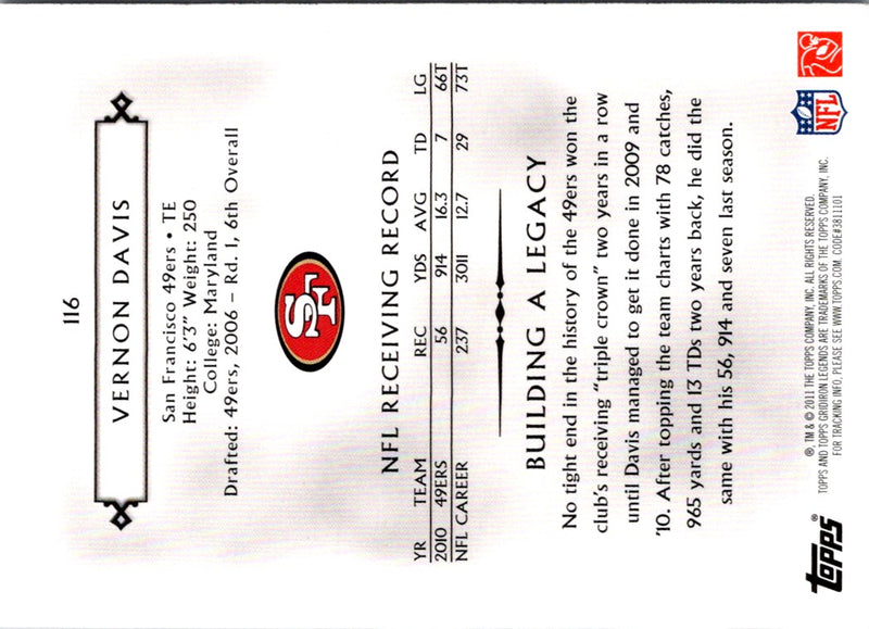 2011 Topps Gridiron Legends Vernon Davis
