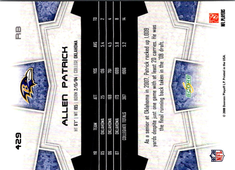 2008 Score Allen Patrick