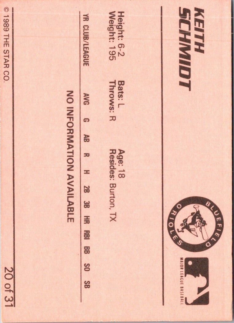 1989 Star Bluefield Orioles Keith Schmidt