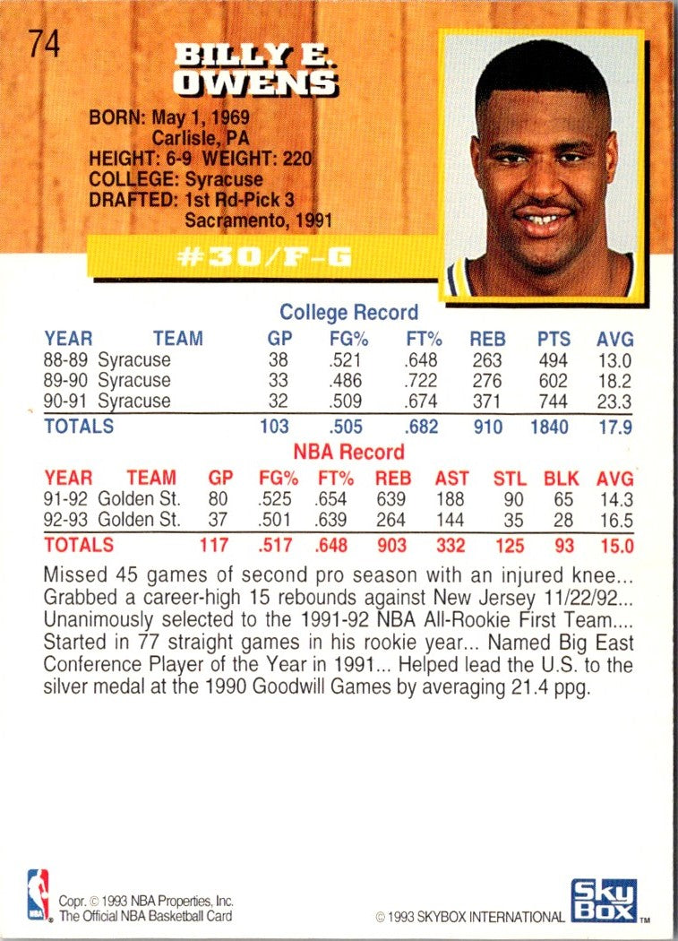 1993 Hoops Billy Owens
