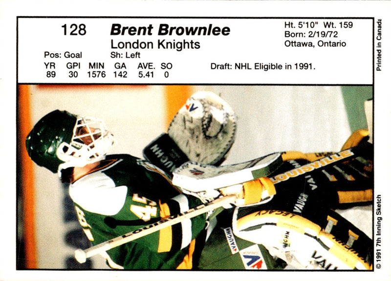 1990 7th Inning Sketch OHL Brent Brownlee