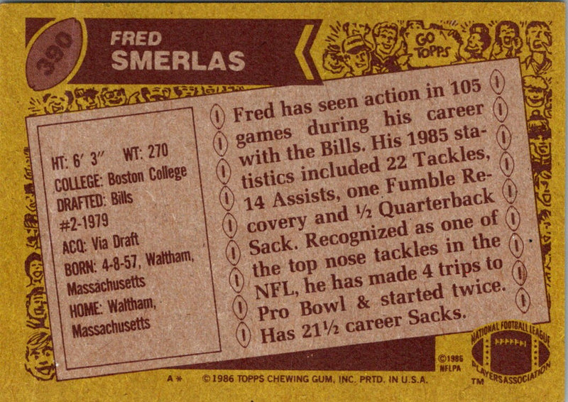 1986 Topps Fred Smerlas