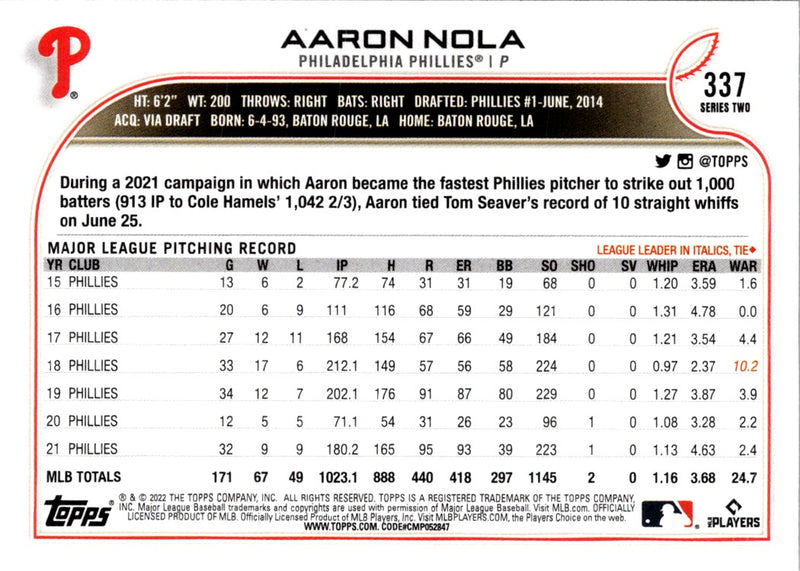 2022 Topps Aaron Nola