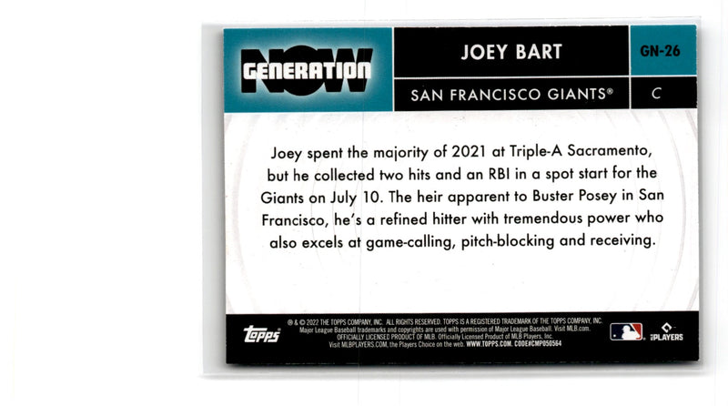 2022 Topps Generation Now Joey Bart