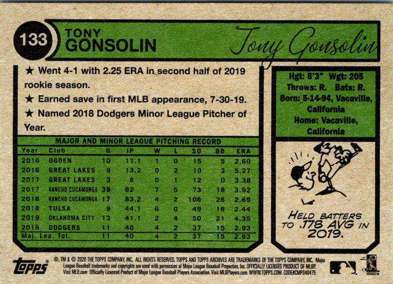 2020 Topps Archives Tony Gonsolin