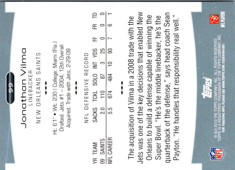 2010 Topps Platinum Jonathan Vilma