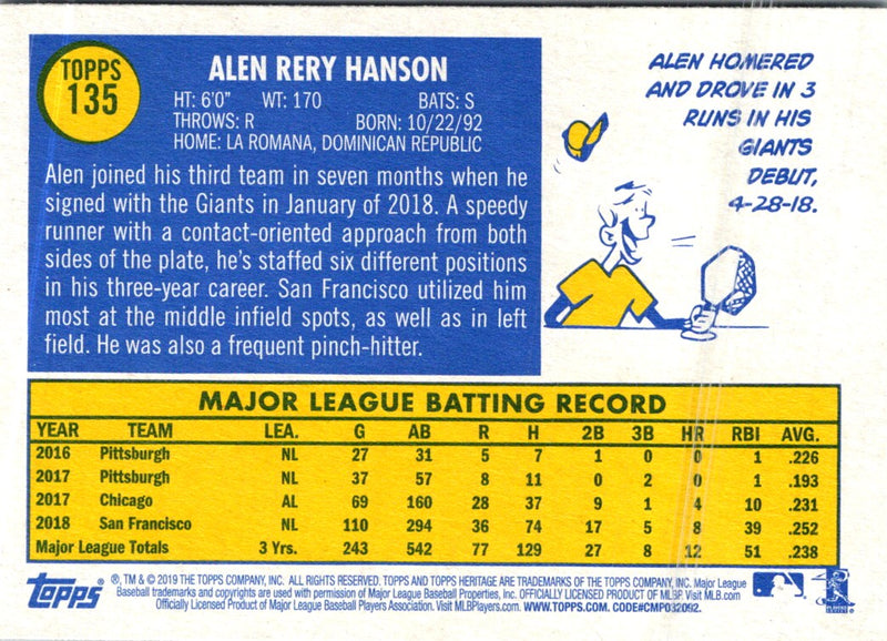 2019 Topps Heritage Alen Hanson