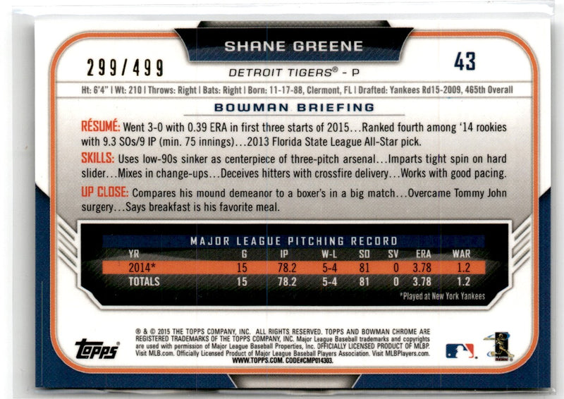 2015 Bowman Chrome Refractors Shane Greene