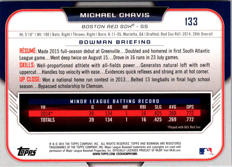 2015 Bowman Draft Picks & Prospects Michael Chavis