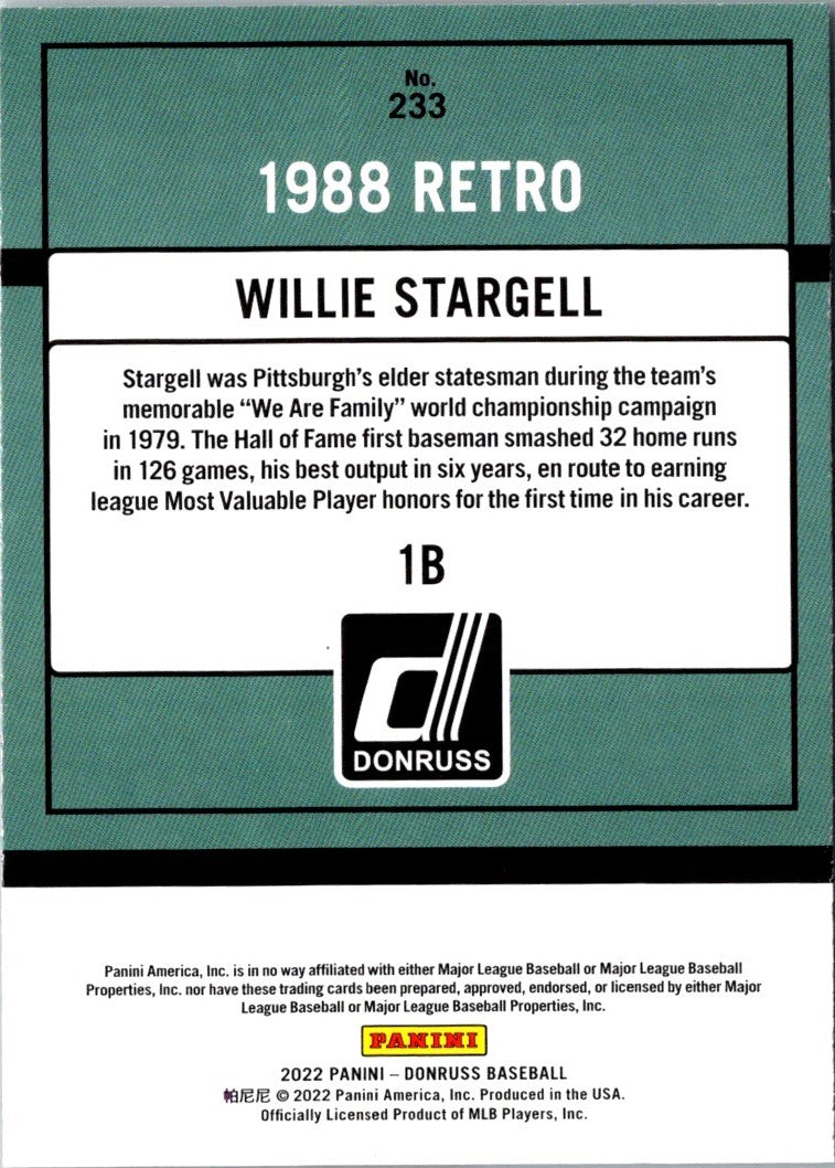 2022 Donruss Holo Red Willie Stargell