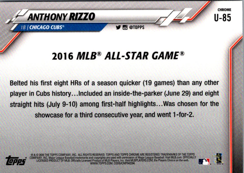 2020 Topps Chrome Update Anthony Rizzo