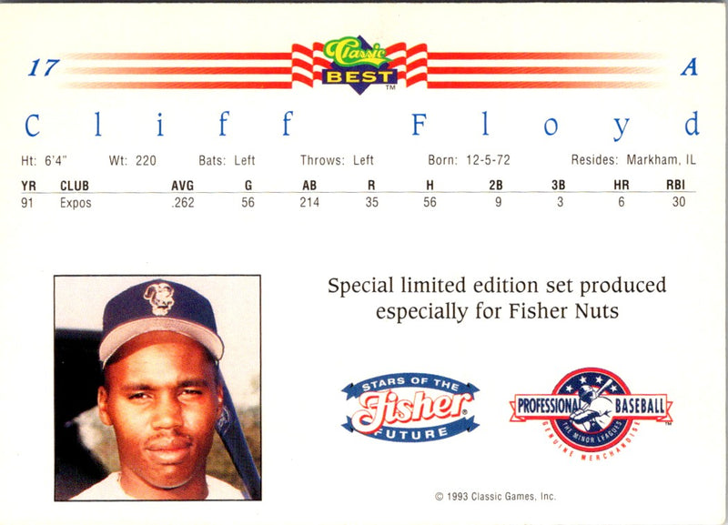 1992 Classic Best Fisher Nuts Cliff Floyd