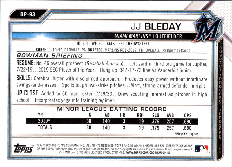 2021 Bowman Prospects JJ Bleday