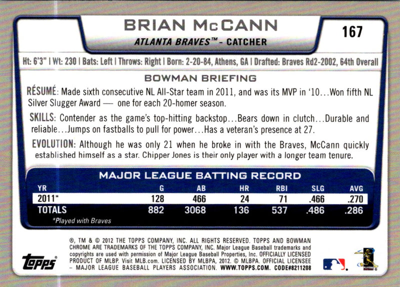 2012 Bowman Chrome Brian McCann