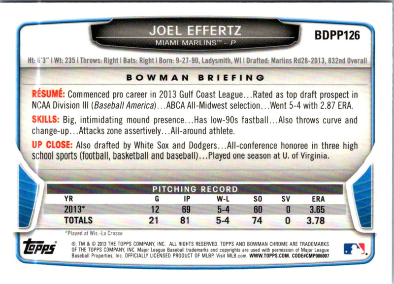 2013 Bowman Draft Picks & Prospects Chrome Joel Effertz