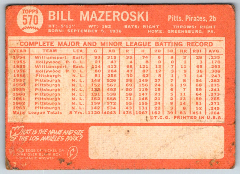 1964 Topps Bill Mazeroski