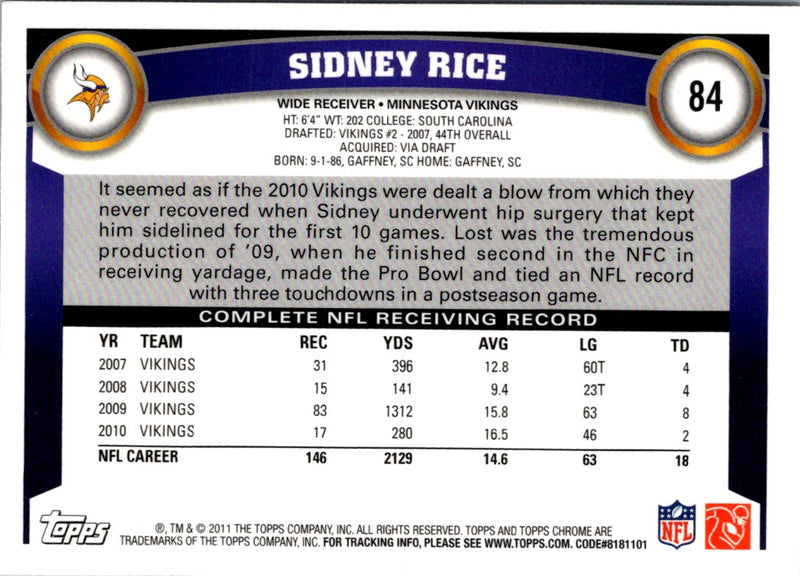 2011 Topps Chrome Sidney Rice