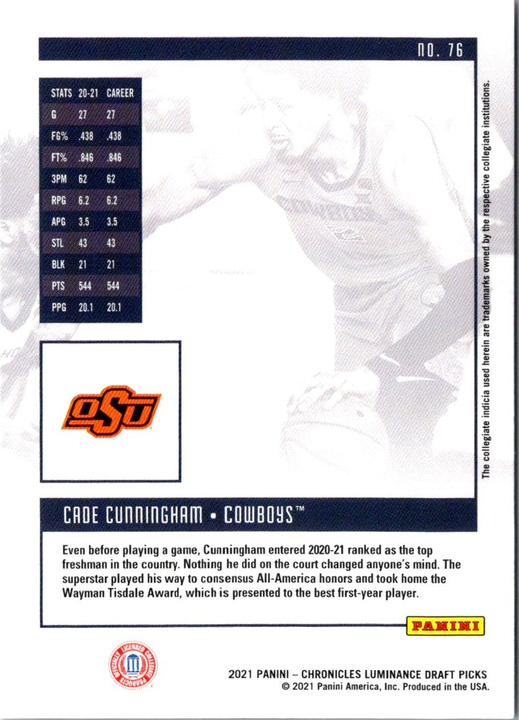 2021 Panini Chronicles Draft Picks Cade Cunningham