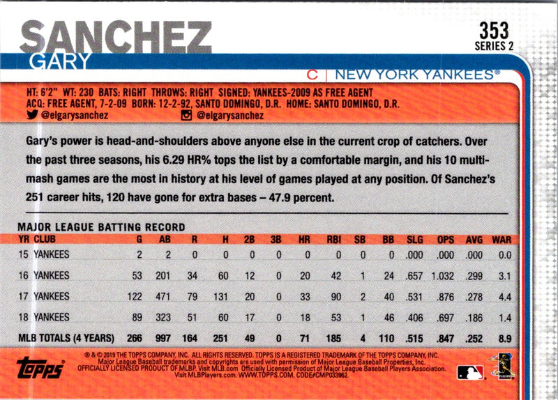 2019 Topps Gary Sanchez