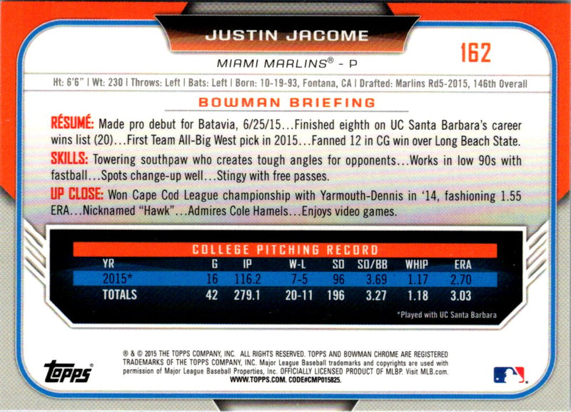 2015 Bowman Draft Picks & Prospects Chrome Justin Jacome