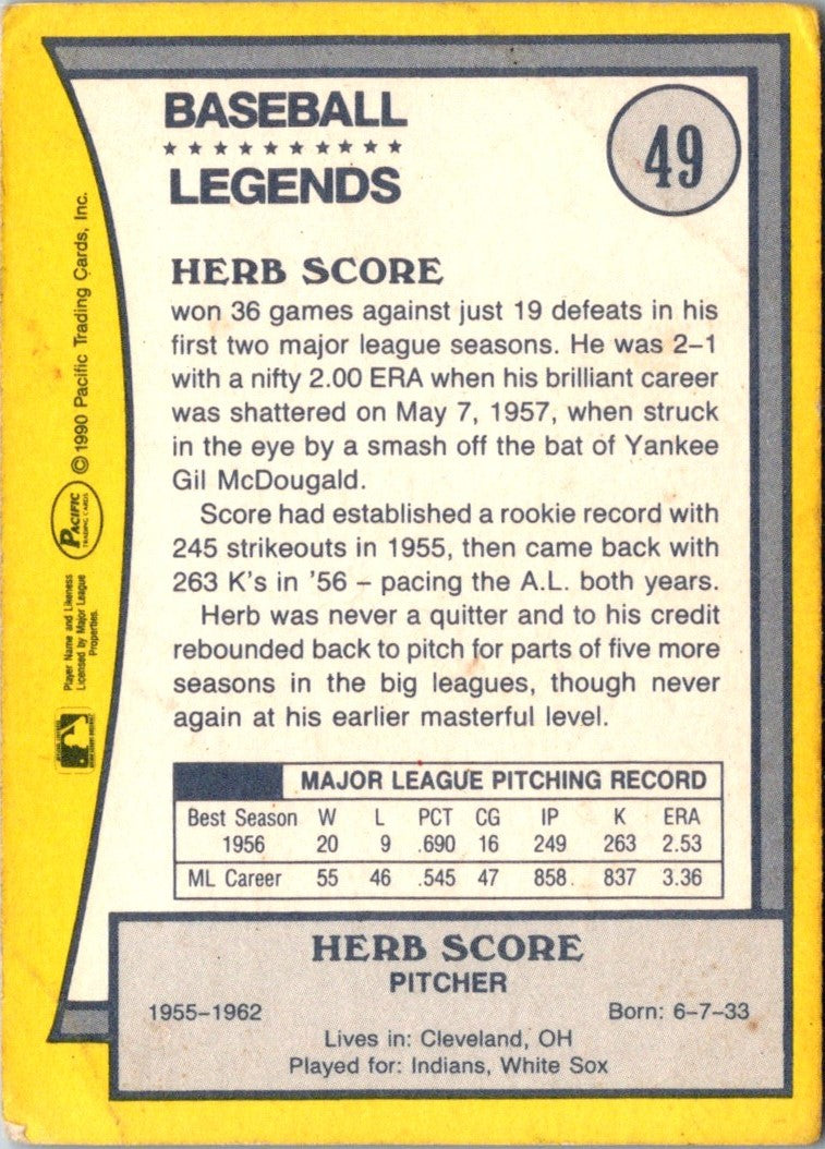 1990 Pacific Legends Herb Score