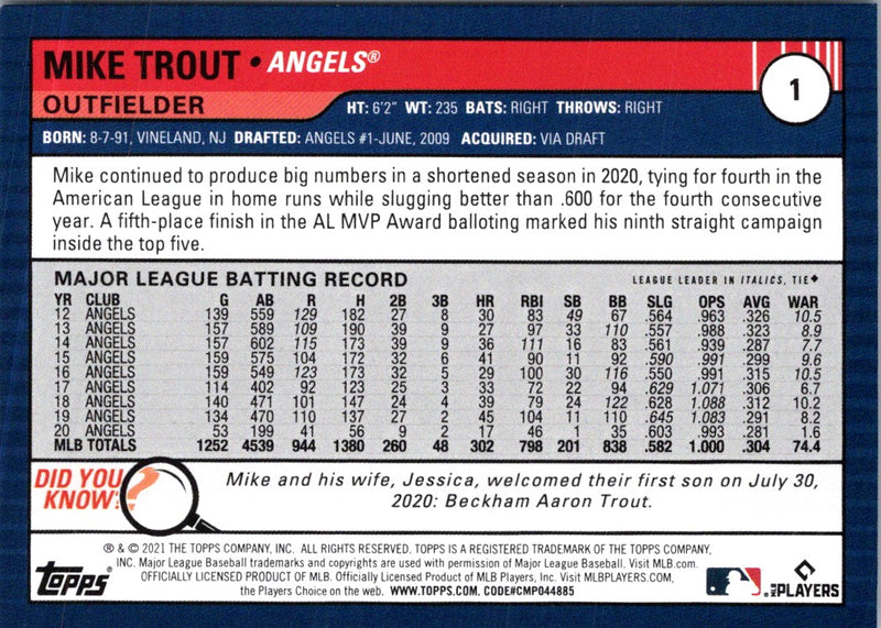 2021 Topps Big League Mike Trout