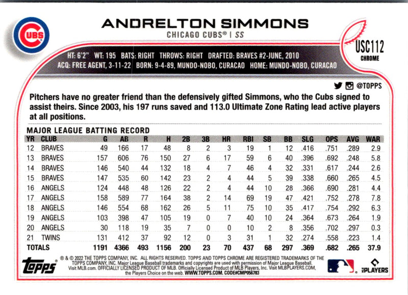 2022 Topps Chrome Update Andrelton Simmons