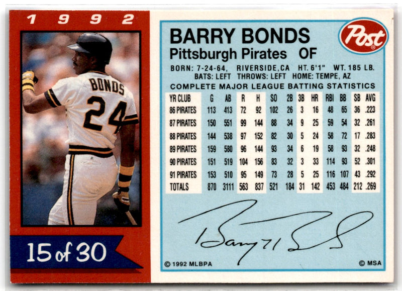 1992 Post Cereal Barry Bonds