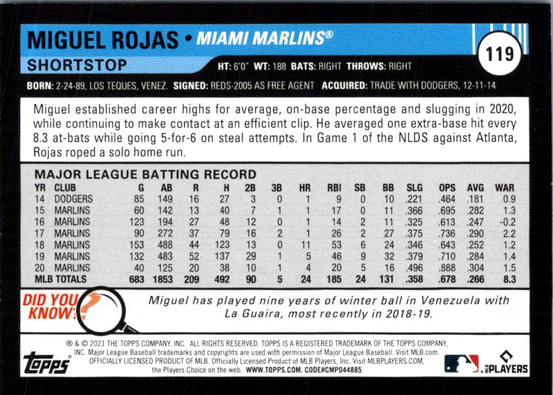 2020 Topps Miguel Rojas