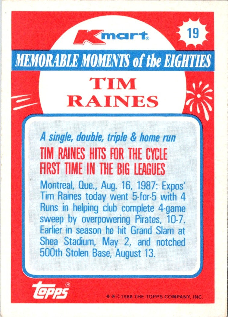 1988 Topps Kmart Memorable Moments Tim Raines