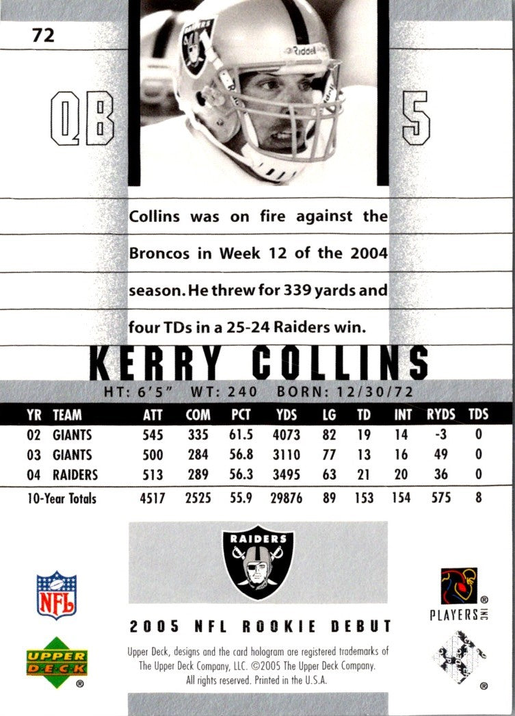 2005 Upper Deck Rookie Debut Kerry Collins