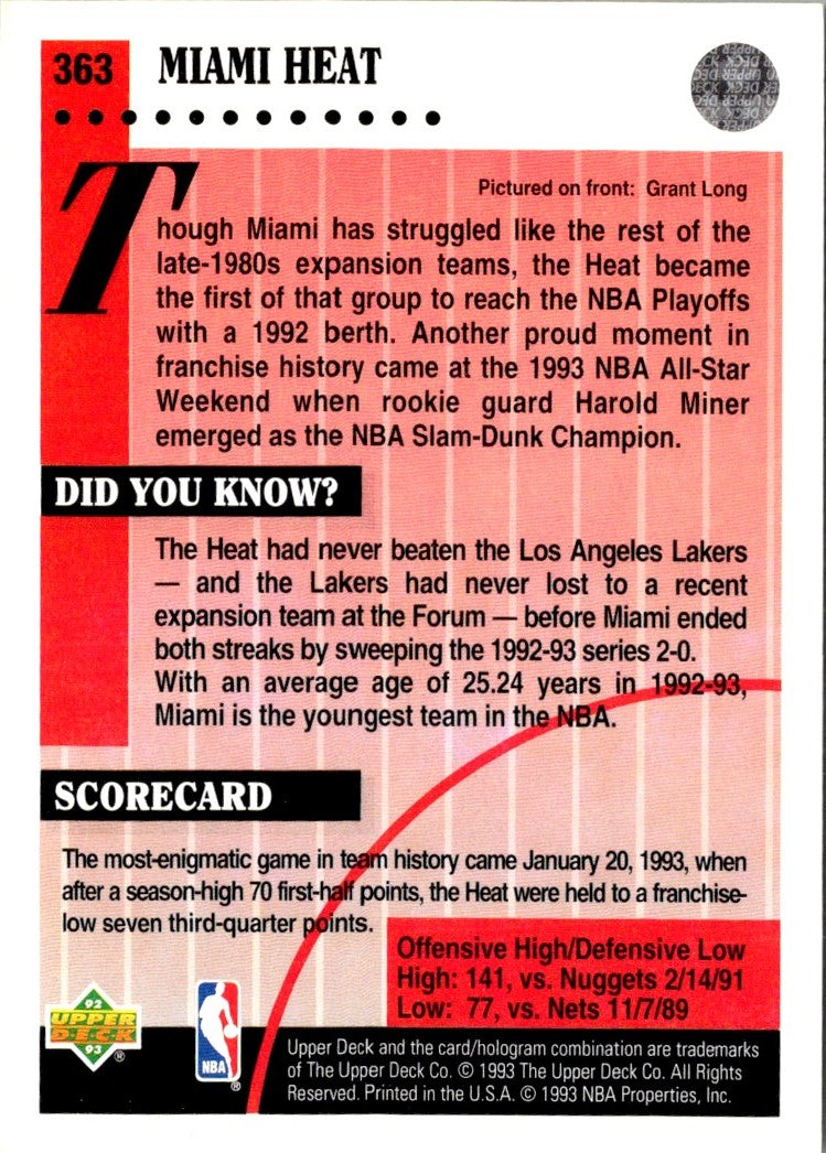 1992 Upper Deck Miami Heat