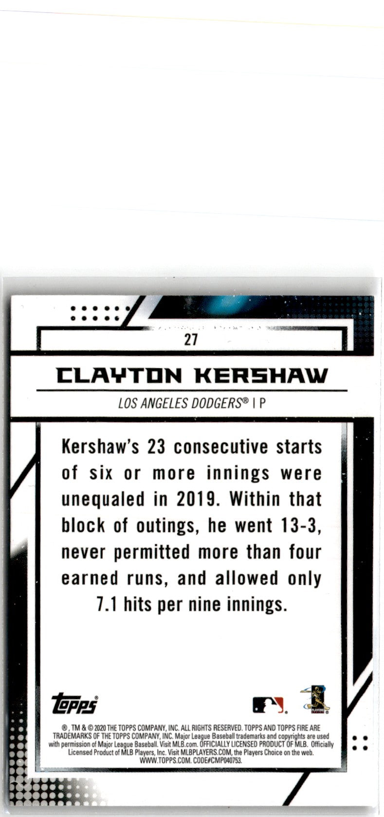 2020 Topps Fire Clayton Kershaw