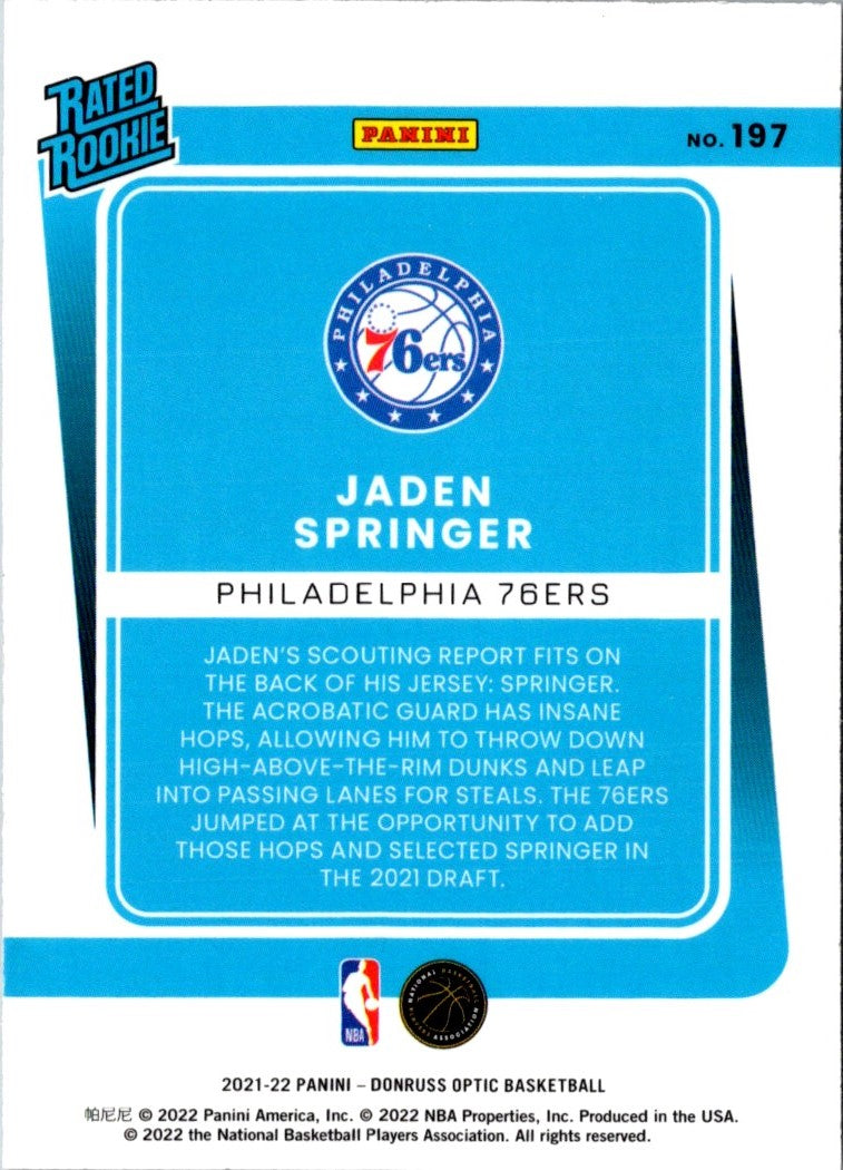 2021 Donruss Optic Blue Jaden Springer