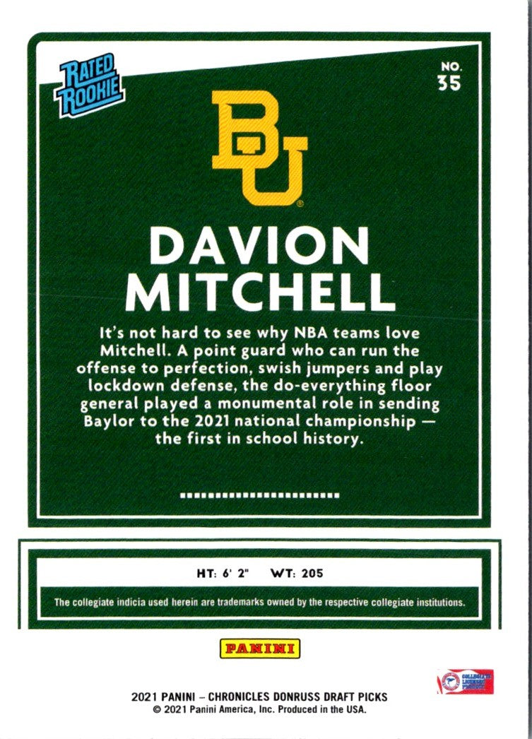 2021 Panini Chronicles Draft Picks Green Davion Mitchell