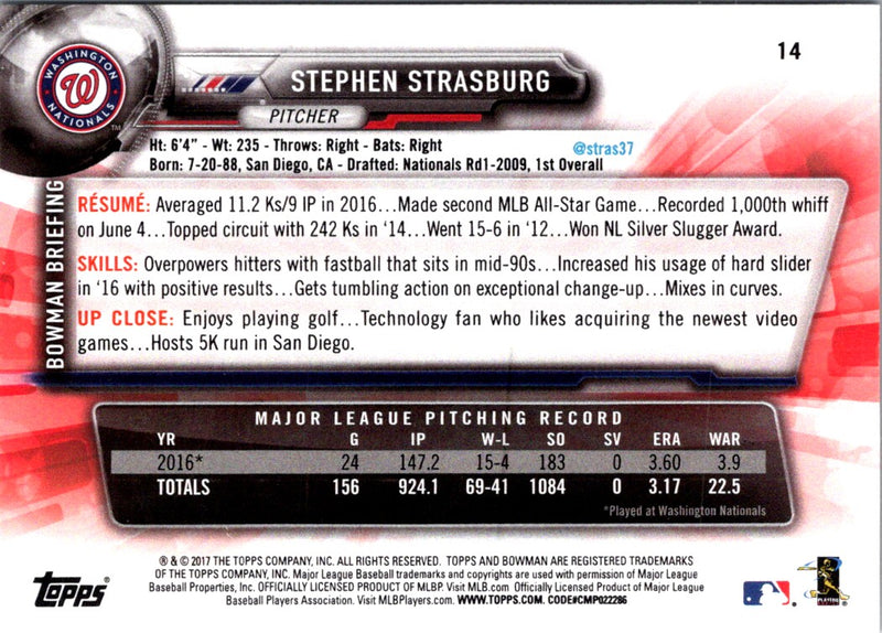 2017 Bowman Stephen Strasburg