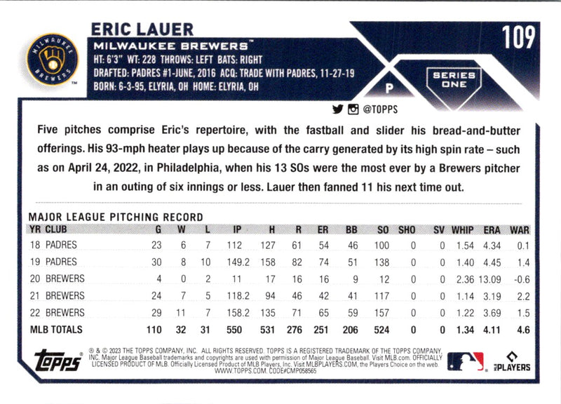 2023 Topps Gold Eric Lauer