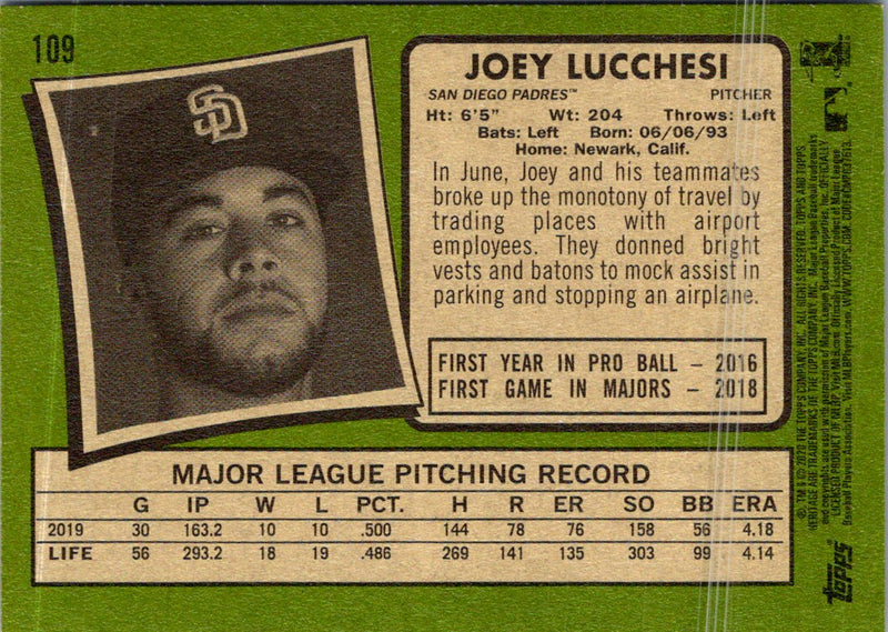 2020 Topps Heritage Joey Lucchesi