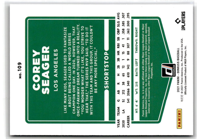 2021 Donruss Holo Purple Corey Seager