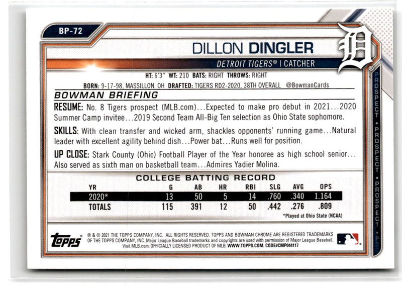 2021 Bowman Prospects Dillon Dingler