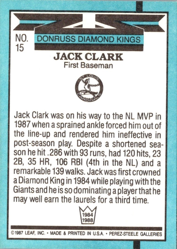 1988 Donruss Super Diamond Kings Jack Clark