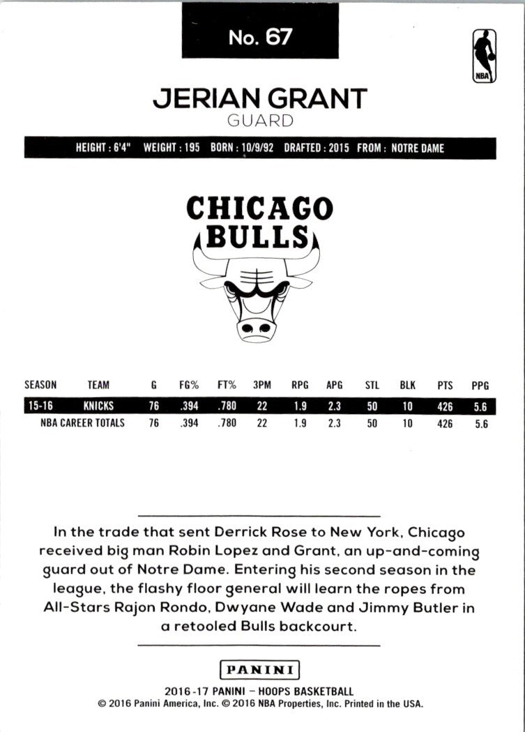 2016 Hoops Red Back Jerian Grant