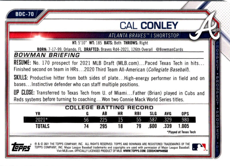 2021 Bowman Draft Chrome Cal Conley