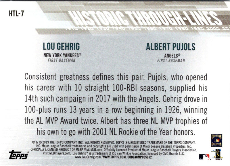 2019 Topps Historic Through-Lines Lou Gehrig/Albert Pujols