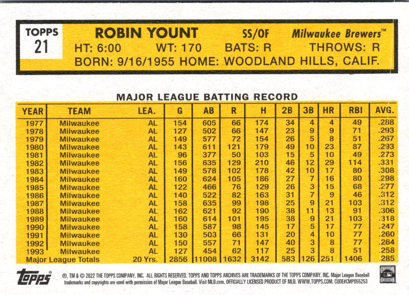 2023 Topps Robin Yount