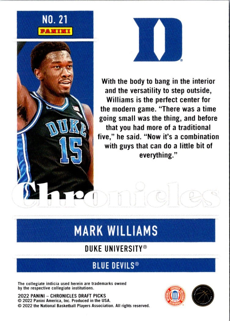 2022 Panini Chronicles Draft Picks Mark Williams