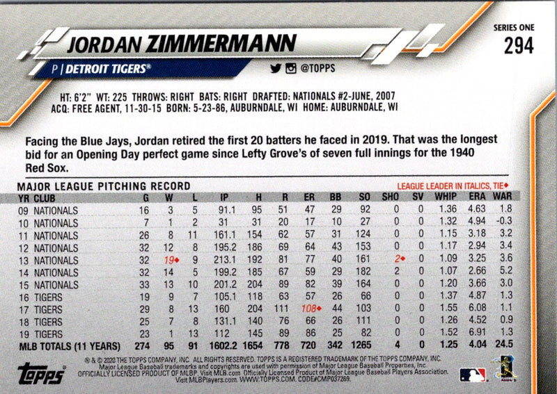 2020 Topps Jordan Zimmermann