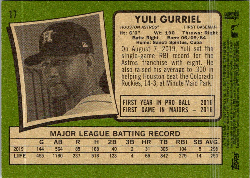 2020 Topps Heritage Yuli Gurriel