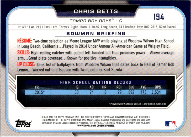 2015 Bowman Draft Picks & Prospects Chrome Chris Betts