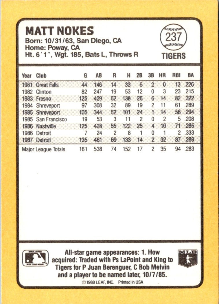 1988 Donruss Baseball's Best Matt Nokes